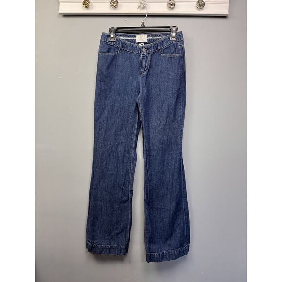 White House Black Market Jeans Womens 0 Blanc Trouser Leg Denim Blue Linen blend - Picture 1 of 8